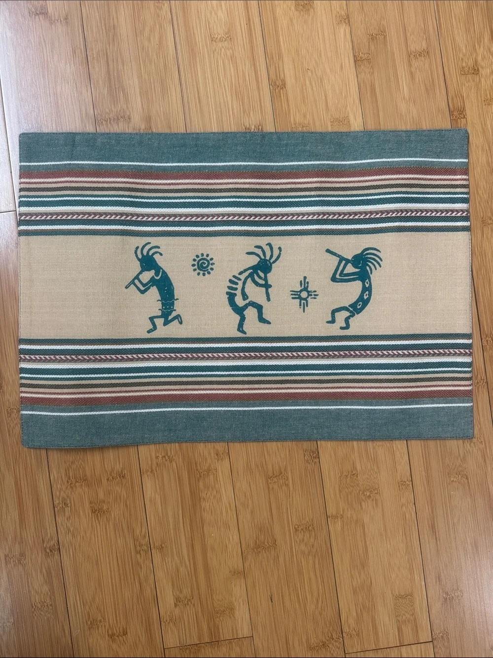 Southwestern Kokopelli Stripe Placemats - Teal, Tan, Brown - set of 4